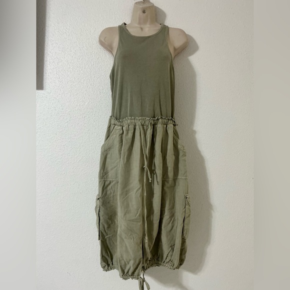 Anthropologie Daily Practice Dress Tank Twofer Midi Moss Boho Vacay,Size Large - Picture 3 of 15